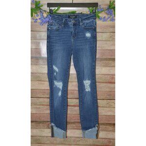 Judy Blue Skinny Jeans Ladies 3 26 Distressed Stretch Denim Pants Raw Cuffed Hem